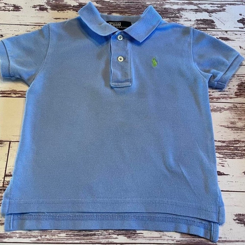 Ralph Lauren Light Blue Polo Shirt Boys 12 Months Lime Pony Logo Short Sleeves